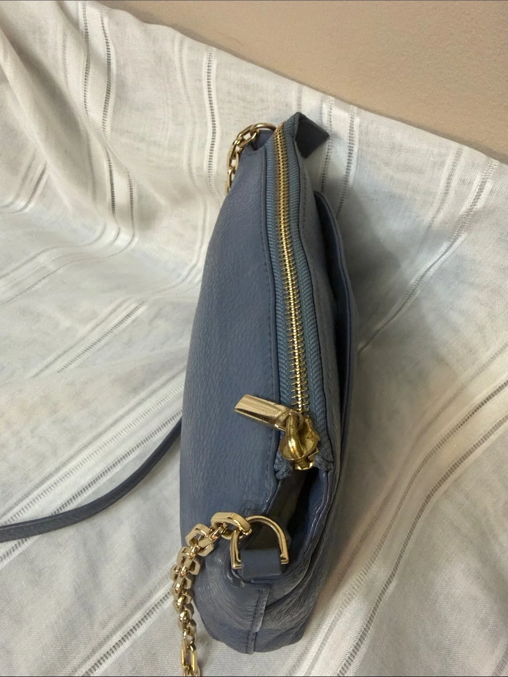 Tory Burch Cornflower Blue Leather Crossbody with Chain Strap